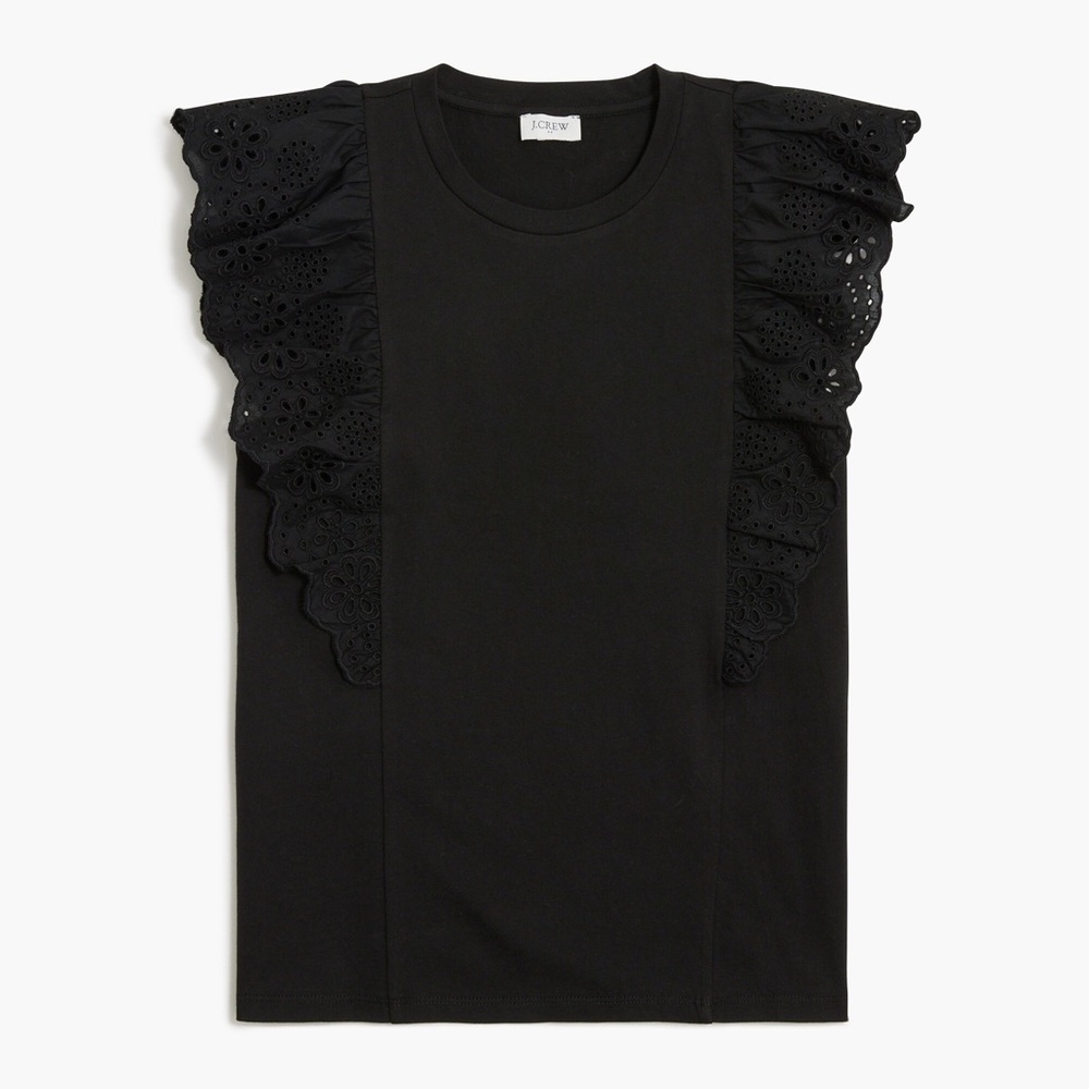 J. Crew Black Eyelet Ruffle Sleeve Tank